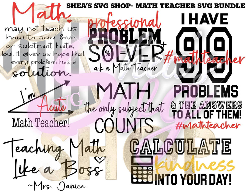 Math Teacher 7 SVGs plus 9 mocks M LaShea & Company