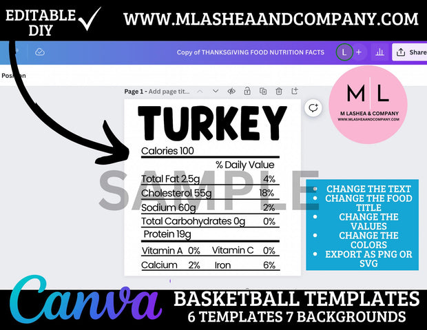 CANVA THANKSGIVING NUTRITION FACTS TEMPLATES- DIY