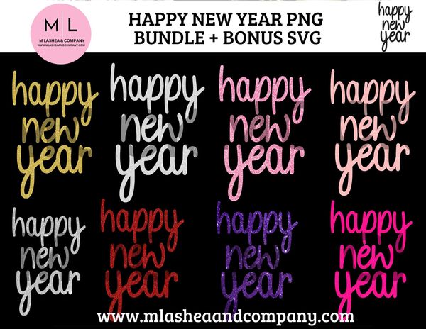 Happy New Year PNG Bundle + Bonus SVG