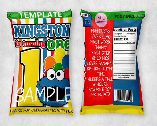 Cookie Monster Complete Birthday Chip Bag Bundle