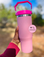 30 Oz Powder Coated Tumbler with Handle and Flip Straw
