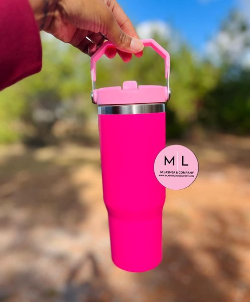 30 Oz Powder Coated Tumbler with Handle and Flip Straw