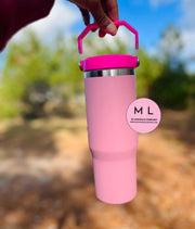 30 Oz Powder Coated Tumbler with Handle and Flip Straw