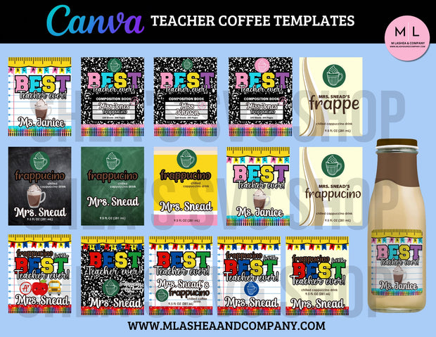 Teacher Coffee Label Templates (Canva Template)