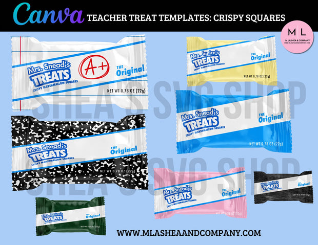 Teacher Treat Templates- Crispy Marshmallow Squares (Canva Template) + Bonus PSD