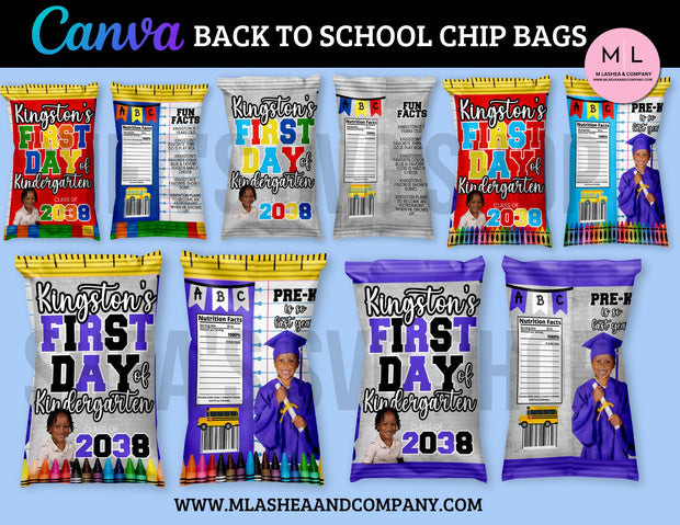 Back to School Chip Bag Templates (Canva Template)
