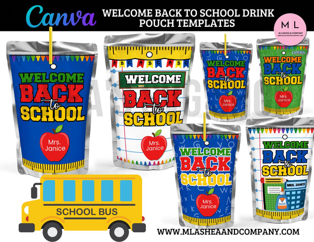 Welcome Back to School Drink Pouch Templates (Canva Template)