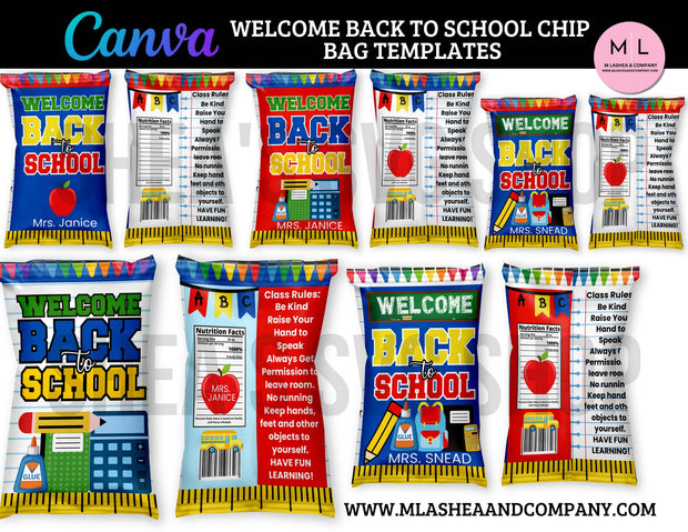Welcome Back to School Chip Bag Templates (Canva Template)