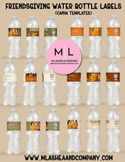 Canva Friendsgiving Water Bottle Label Templates