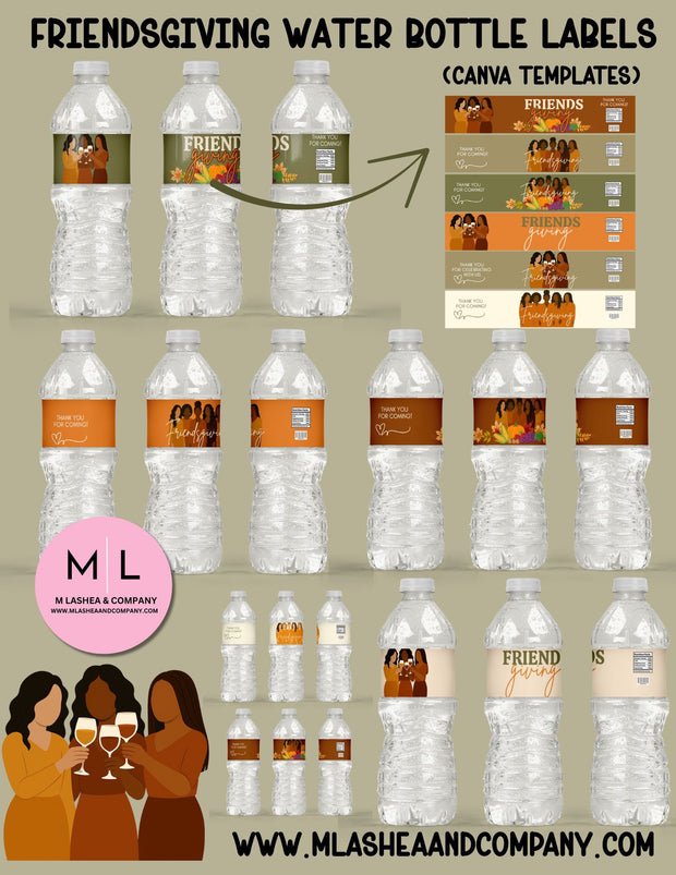Canva Friendsgiving Water Bottle Label Templates