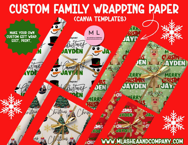 CANVA Custom Christmas Family Wrapping Paper Templates