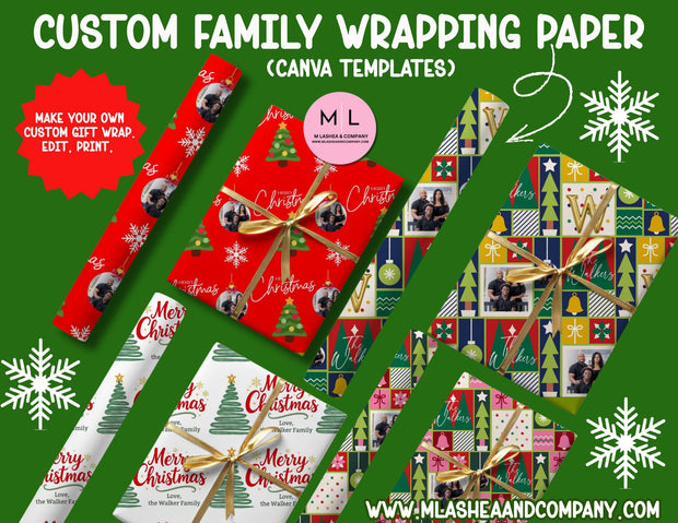 CANVA Custom Christmas Family Wrapping Paper Templates