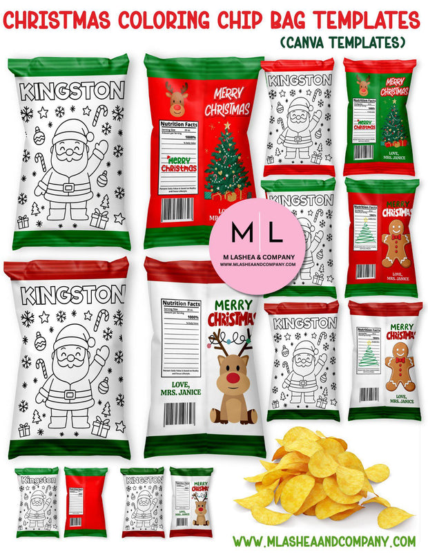 Christmas Coloring Chip Bag Canva Templates