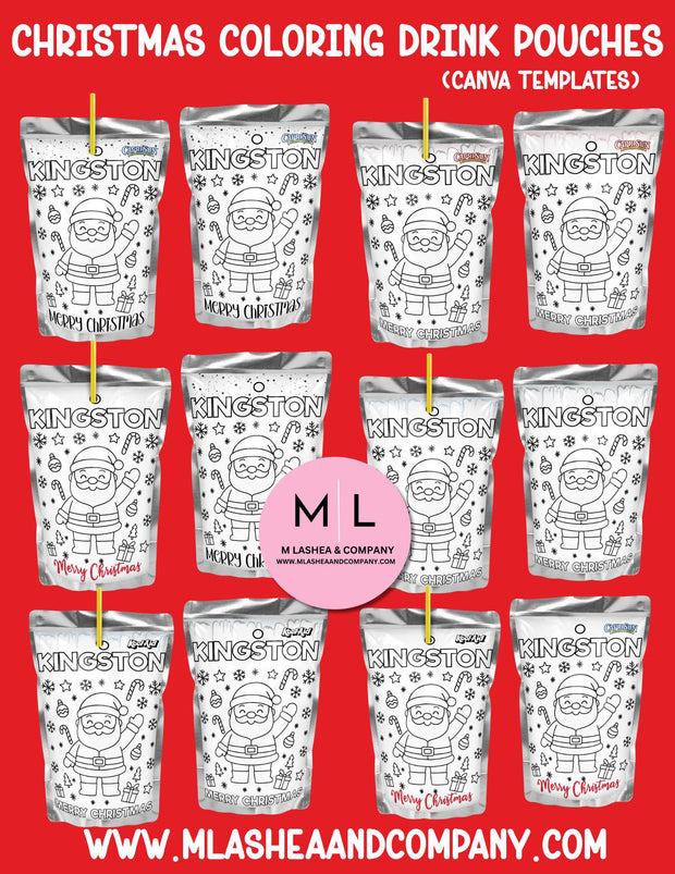 Christmas Coloring Drink Pouch Canva Templates