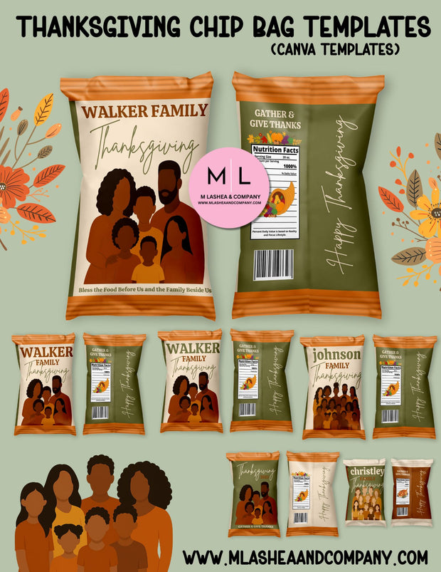 Canva Thanksgiving Chip Bag Templates