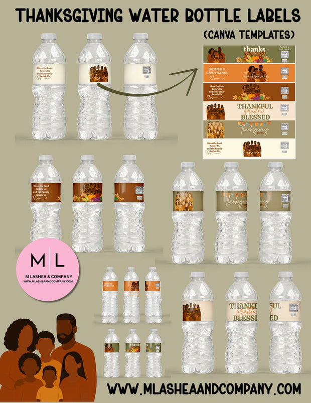 Canva Thanksgiving Water Bottle Label Templates