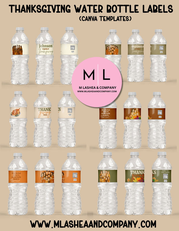 Canva Thanksgiving Water Bottle Label Templates