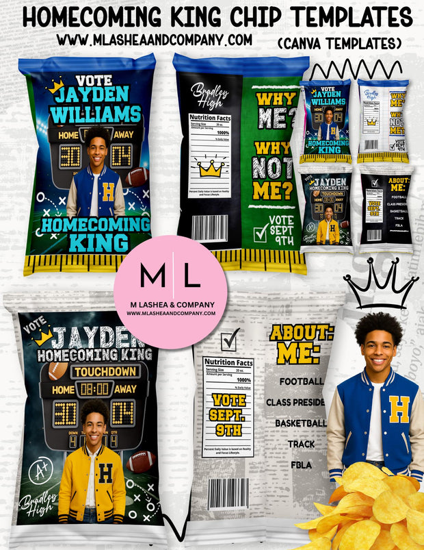 Homecoming King Chip Bag Templates