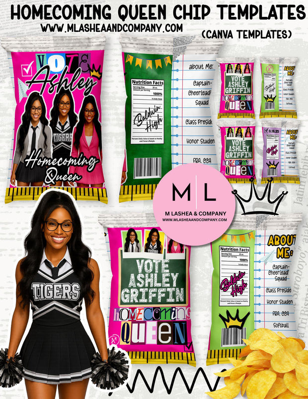 Homecoming Queen Chip Bag Templates