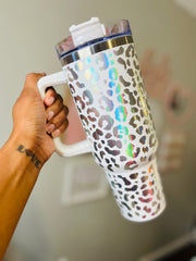 40 oz Tumbler with Handle- Leopard Print