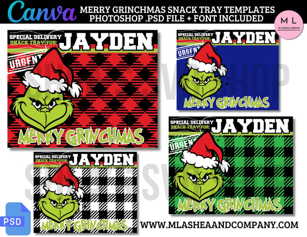 Merry Grinchmas Snack Tray Template  (Canva + PSD)
