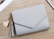 Tri Fold Wallet, Women, ID Card Holder Purse, Heart Tag with PU Leather Tassel, for Women Girls