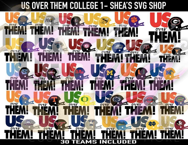 Us Over Them College SVG Bundle plus mocks shown