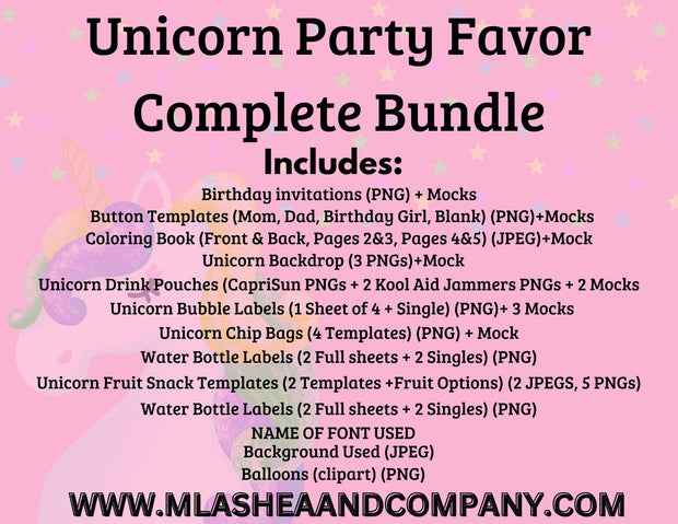 Unicorn Party Favor Complete Bundle