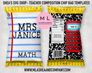 Notebook Paper Teacher Chip Bag Templates