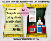 Notebook Paper Teacher Chip Bag Templates