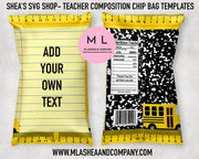 Notebook Paper Teacher Chip Bag Templates