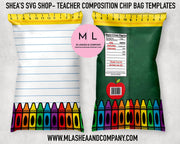 Notebook Paper Teacher Chip Bag Templates