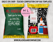 Notebook Paper Teacher Chip Bag Templates