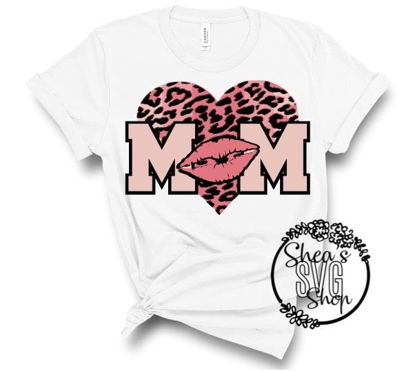 Mom Animal Print Heart with Lips SVG