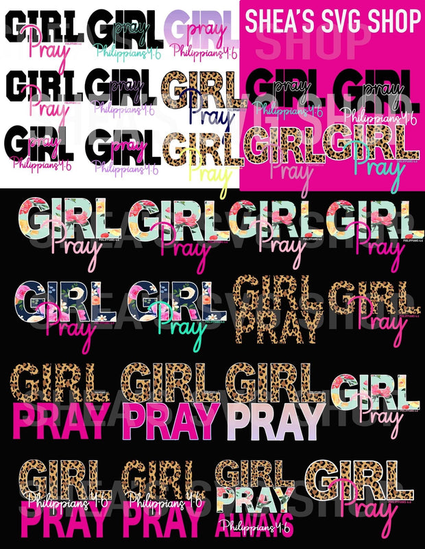 Girl Pray Heat Transfers- (Cotton, Poly, Blend)