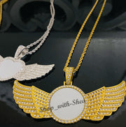 Round Bling Angel Wings Necklace (Sublimation)