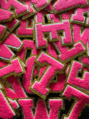 Chenille Patch Letters (Hot Pink, White) (Iron On) 3"