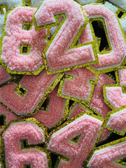 Chenille Patch 2" Numbers (White, Light Pink, Black) (Iron On)