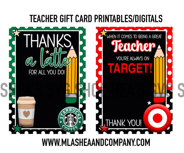 Teacher Gift Card Digitals/Printables (PNG)