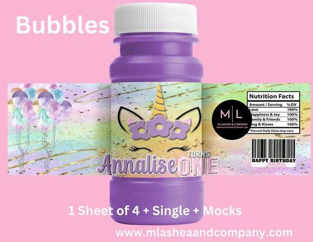 Unicorn Party Bubble Labels