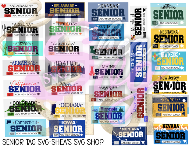 Senior State SVG License Plates (Select States)