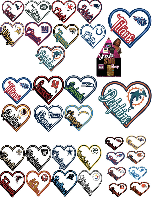 NFL Hearts SVG Set of 8