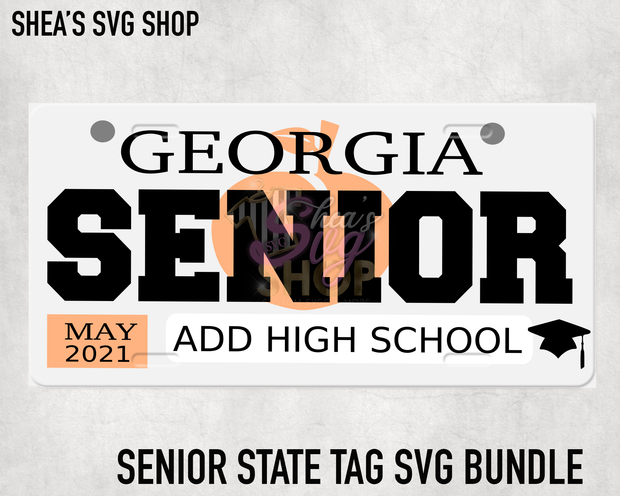 Senior State SVG License Plates (Select States)