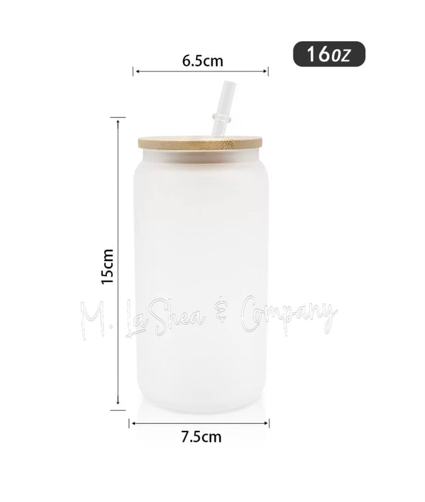 Sublimation Frosted Glass Jar Tumbler 16 oz