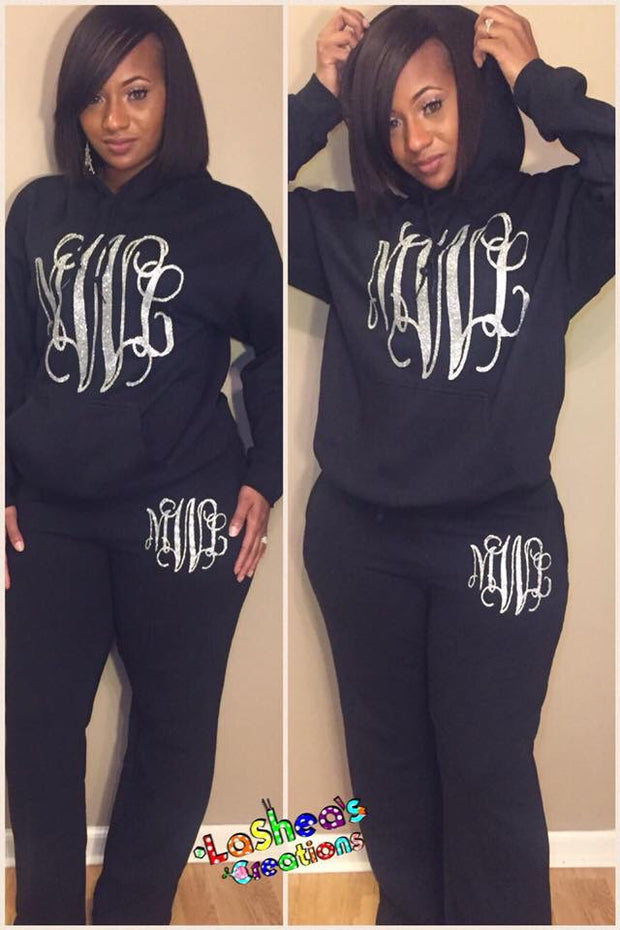 Monogram Hoodie Set-BLACK FREE SHIPPING