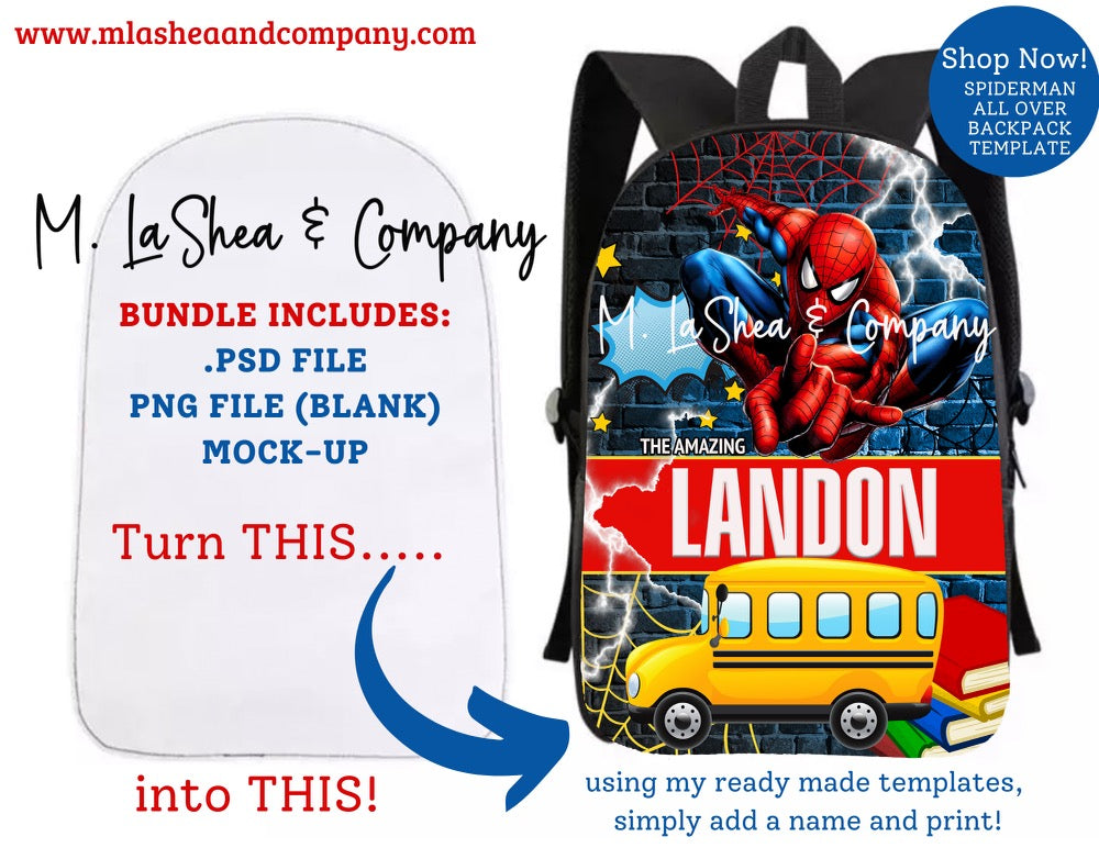 SpiderMan Bookbag Sublimation Template (16 backpack) – M LaShea & Company